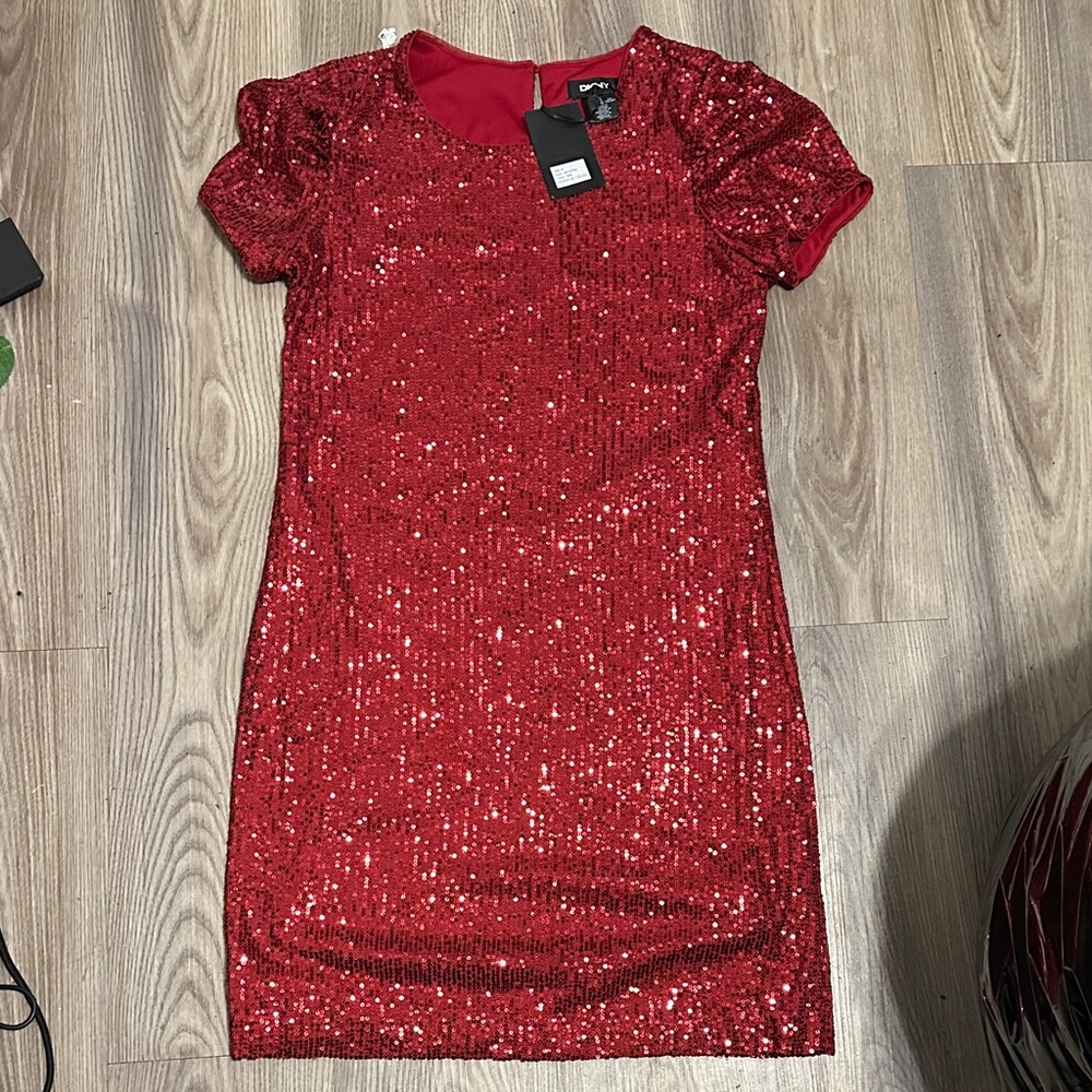 DKNY Red Sequin Mini Dress